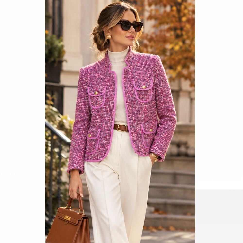 J.Crew Fitted Jacket In Autumn Tweed Pink Red Sz 0